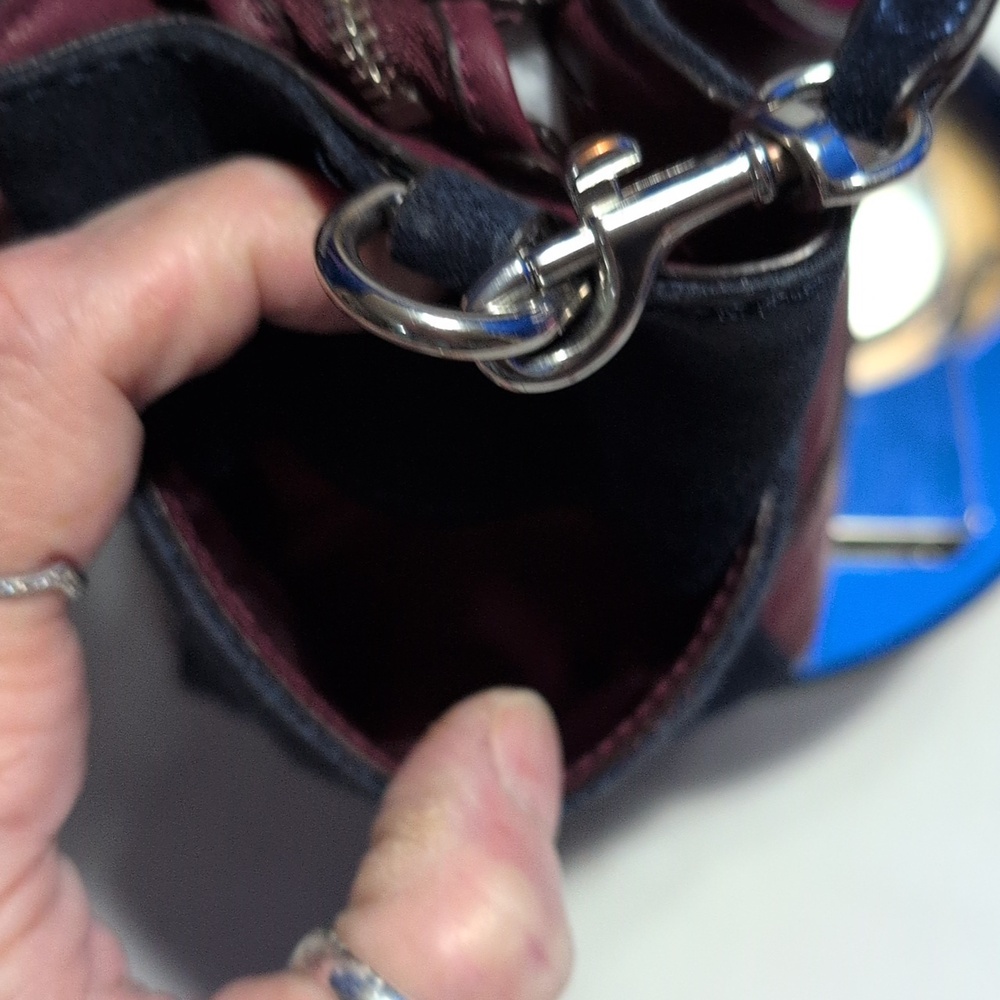 Coach Park Mini Quilted Colorblock In Navy Suede, Wine/ Pink Leather Purse - Picture 8 of 17